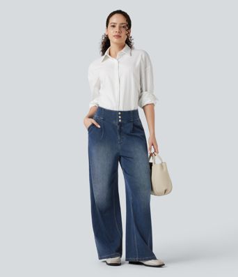 Halara Flex™ - Freizeitjeans mit hohem Bund, mehreren Taschen und weitem Bein