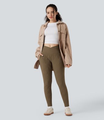 Pantalon de jogging matelassé décontractés, taille haute avec effet croisé, avec poches