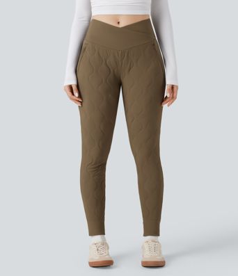 Pantalon de jogging matelassé décontractés, taille haute avec effet croisé, avec poches