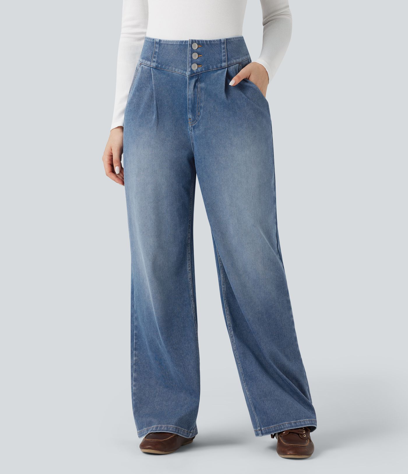 Halara Flex™ High Waisted Wide Leg Casual Jeans with Pockets