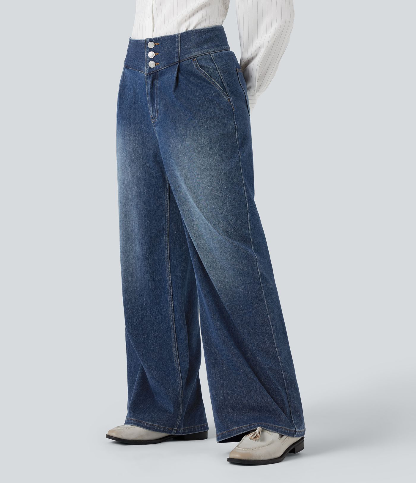 Halara Flex™ - Freizeitjeans mit hohem Bund, mehreren Taschen und weitem Bein