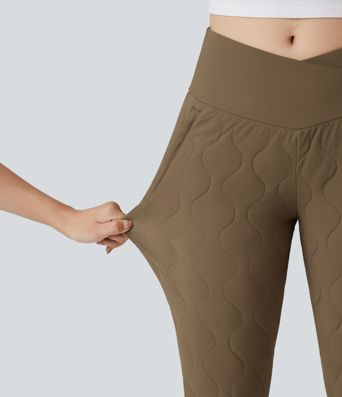 Pantalon de jogging matelassé décontractés, taille haute avec effet croisé, avec poches