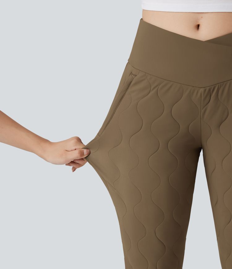 Pantalon de jogging matelassé décontractés, taille haute avec effet croisé, avec poches