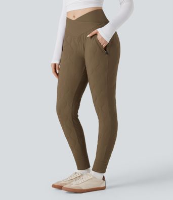 PuffFlex Crossover High Waisted Casual Quilted Joggers with Pockets PuffFlex Crossover High Waisted Casual Quilted Joggers with Pockets