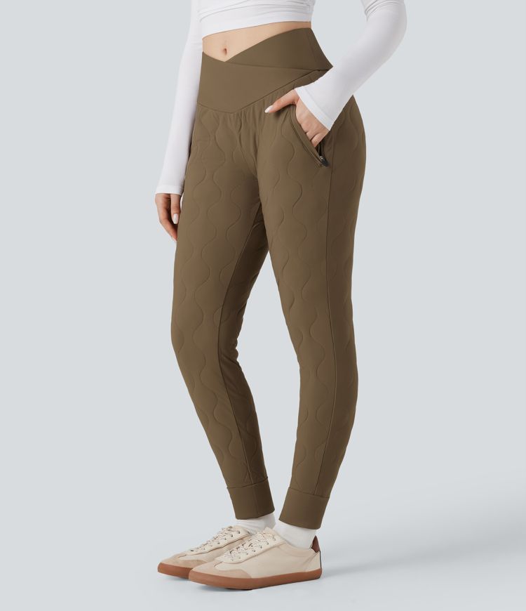 PuffFlex Crossover High Waisted Casual Quilted Joggers with Pockets PuffFlex Crossover High Waisted Casual Quilted Joggers with Pockets