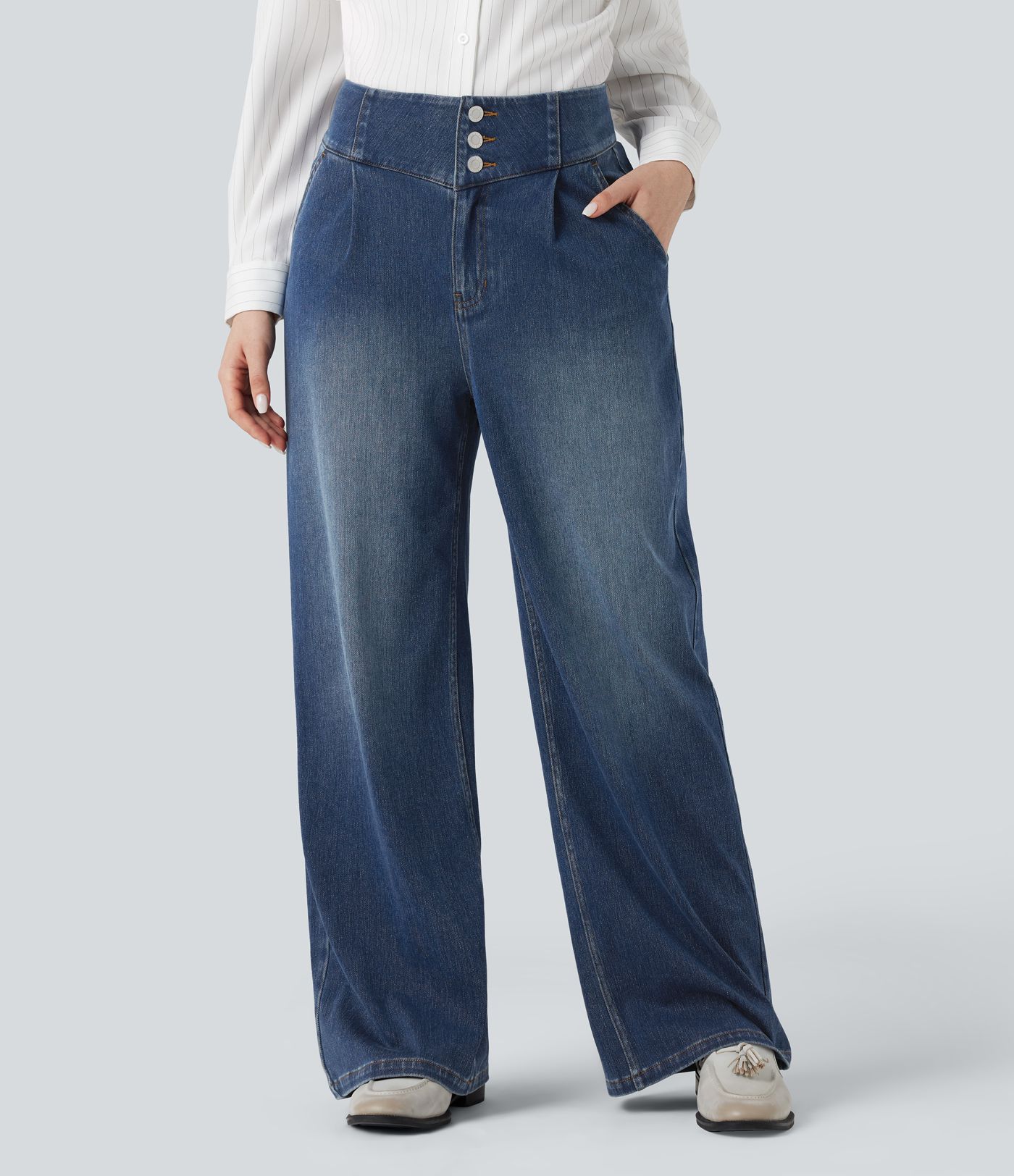 Halara Flex™ - Freizeitjeans mit hohem Bund, mehreren Taschen und weitem Bein