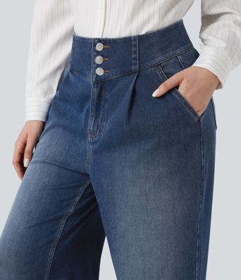 Halara Flex™ - Freizeitjeans mit hohem Bund, mehreren Taschen und weitem Bein