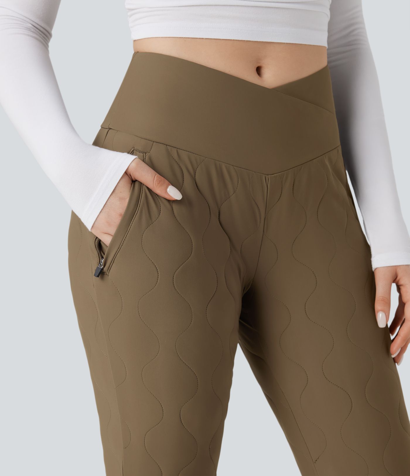 Pantalon de jogging matelassé décontractés, taille haute avec effet croisé, avec poches