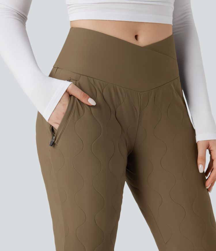 Pantalon de jogging matelassé décontractés, taille haute avec effet croisé, avec poches
