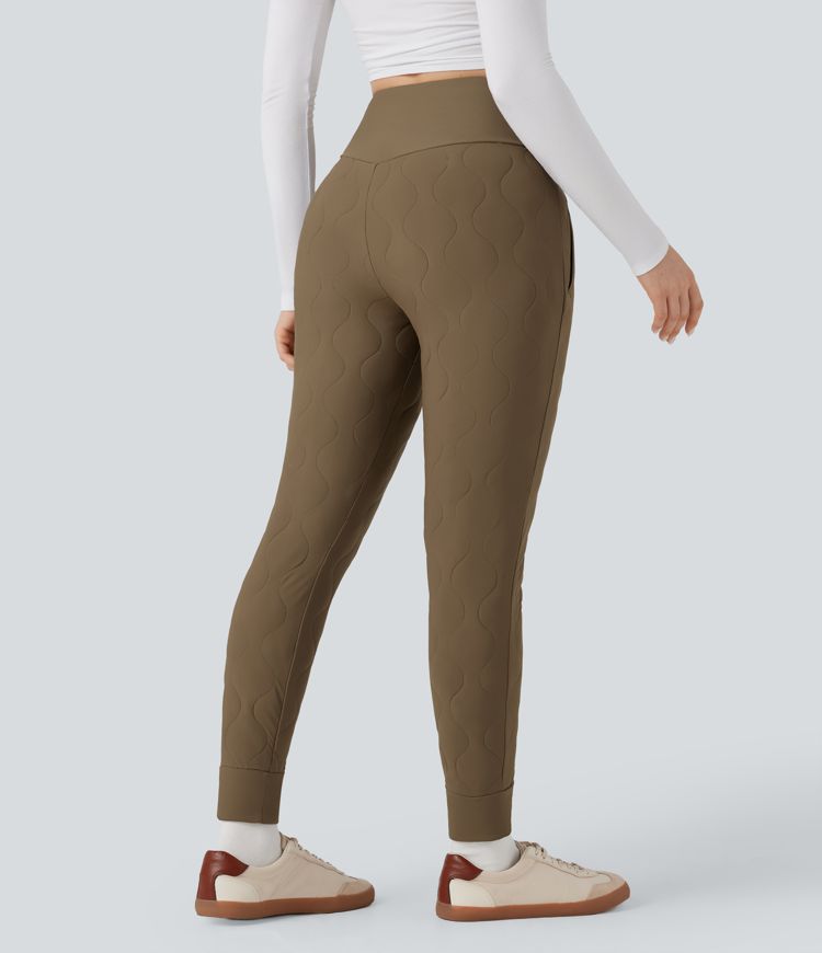 Pantalon de jogging matelassé décontractés, taille haute avec effet croisé, avec poches