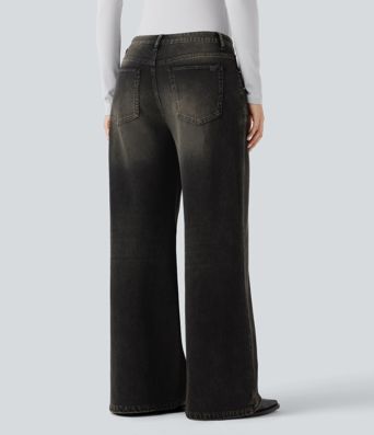 Halara Flex™ - Lässige Jeans mit niedrigem Bund, mehreren Taschen und weitem Bein