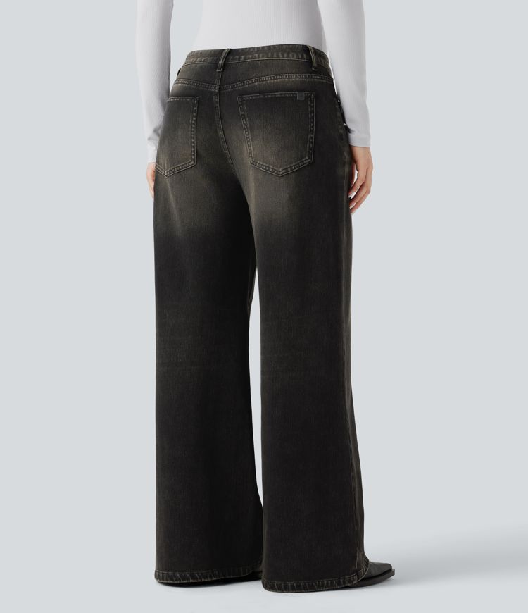 Halara Flex™ - Lässige Jeans mit niedrigem Bund, mehreren Taschen und weitem Bein