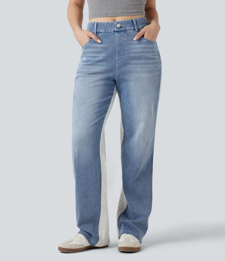 Halara Flex™ High-waisted Color Block Casual Straight-leg Jeans with Pockets