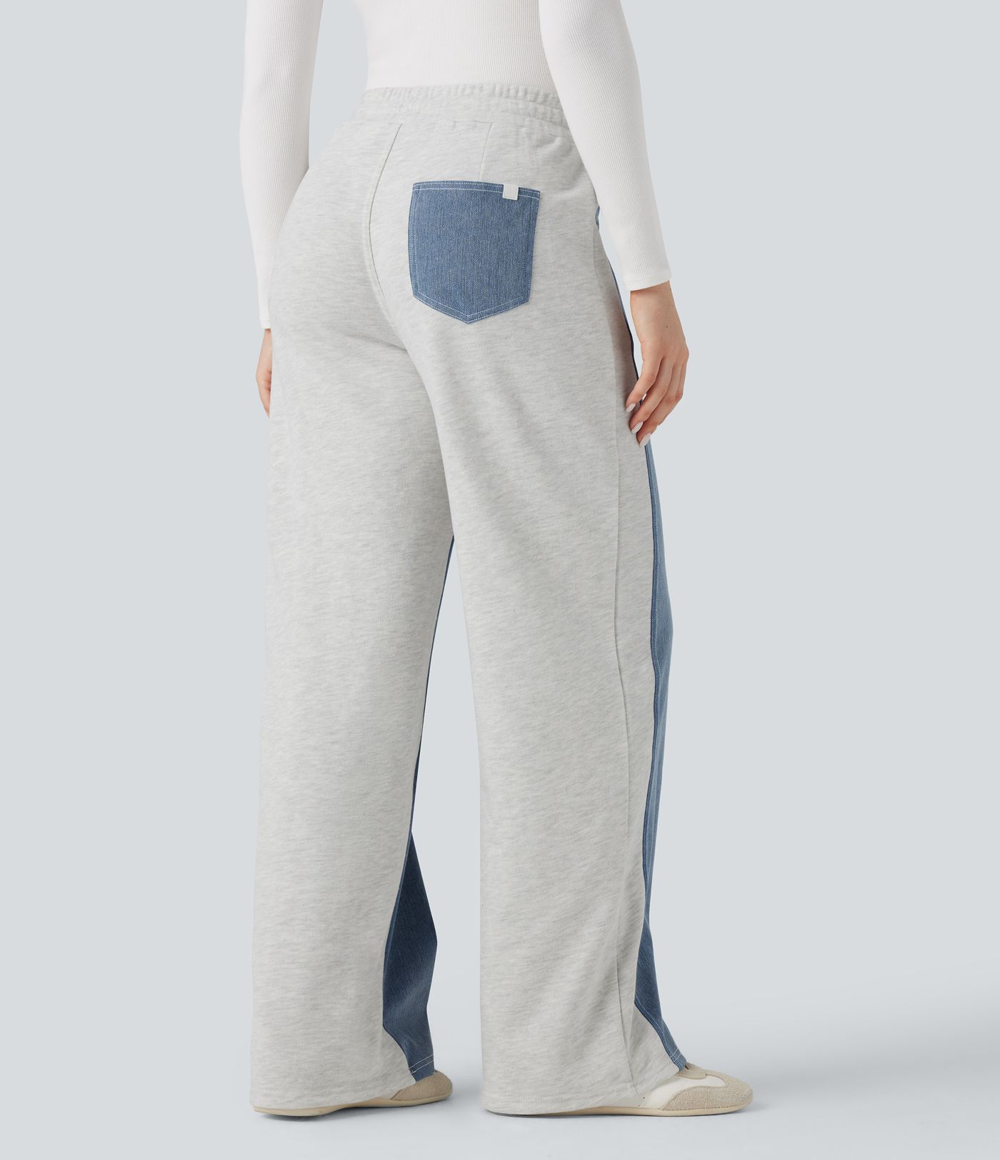 Halara Flex™ High-waisted Drawstring Color Block Casual Wide-leg Jogger Jeans with Pockets