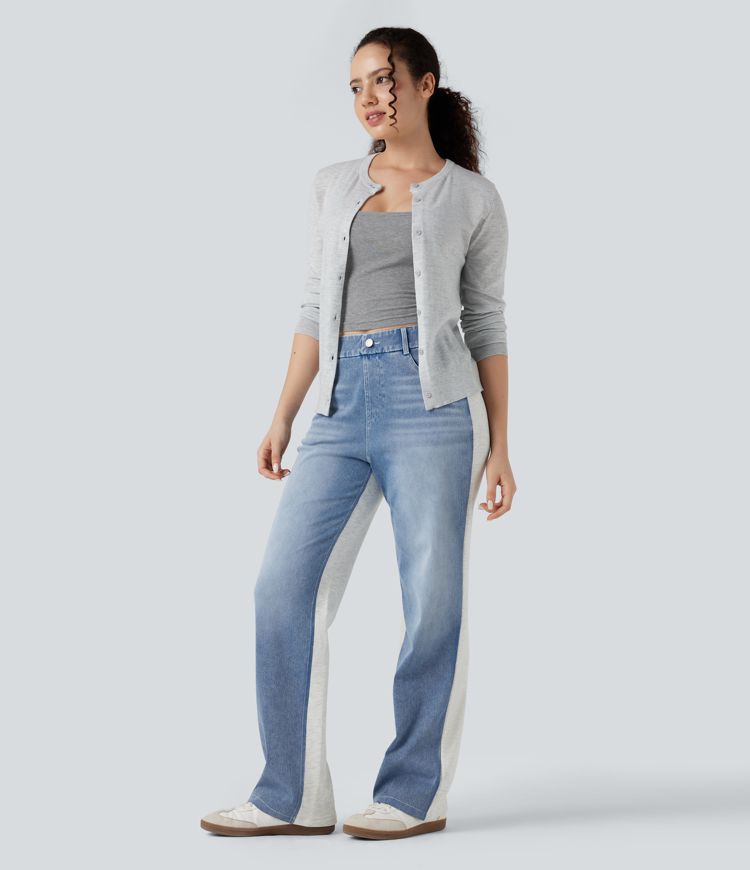 Halara Flex™ High-waisted Color Block Casual Straight-leg Jeans with Pockets