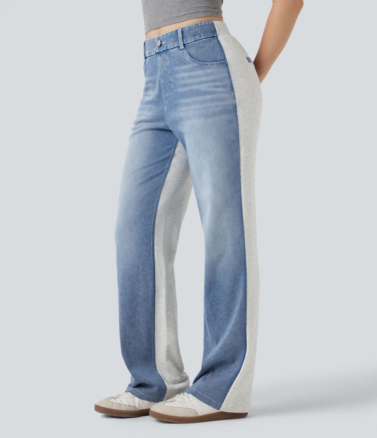 Halara Flex™ High-waisted Color Block Casual Straight-leg Jeans with Pockets