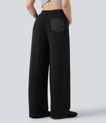 Halara Flex™ High-waisted Drawstring Color Block Casual Wide-leg Sweatpants Jeans with Pockets