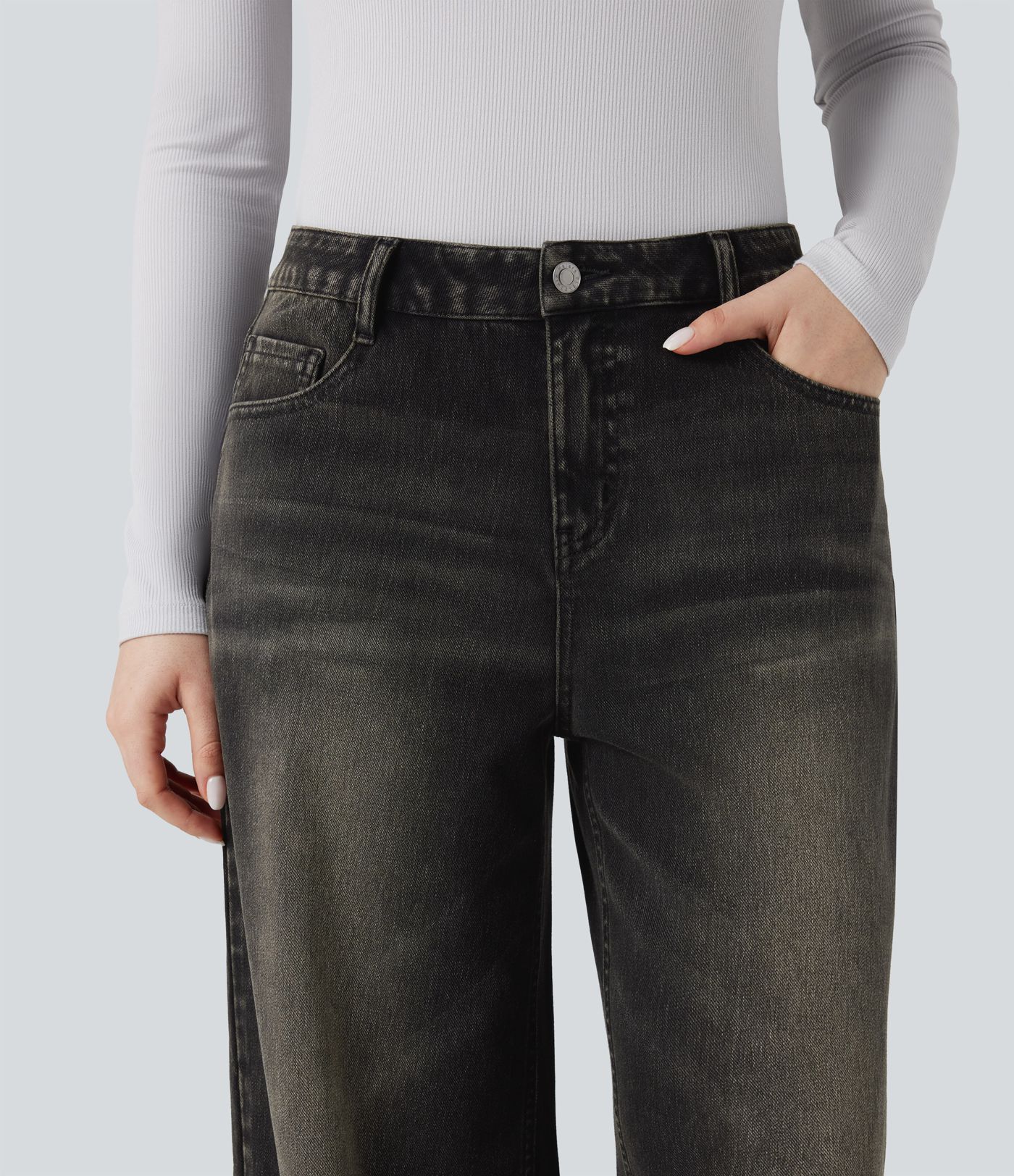 Halara Flex™ - Lässige Jeans mit niedrigem Bund, mehreren Taschen und weitem Bein