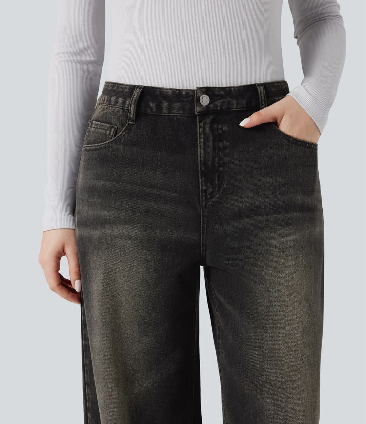 Halara Flex™ - Lässige Jeans mit niedrigem Bund, mehreren Taschen und weitem Bein
