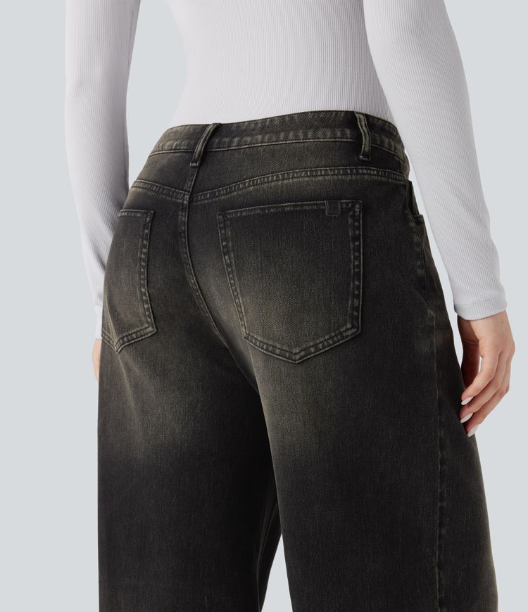 Halara Flex™ - Lässige Jeans mit niedrigem Bund, mehreren Taschen und weitem Bein