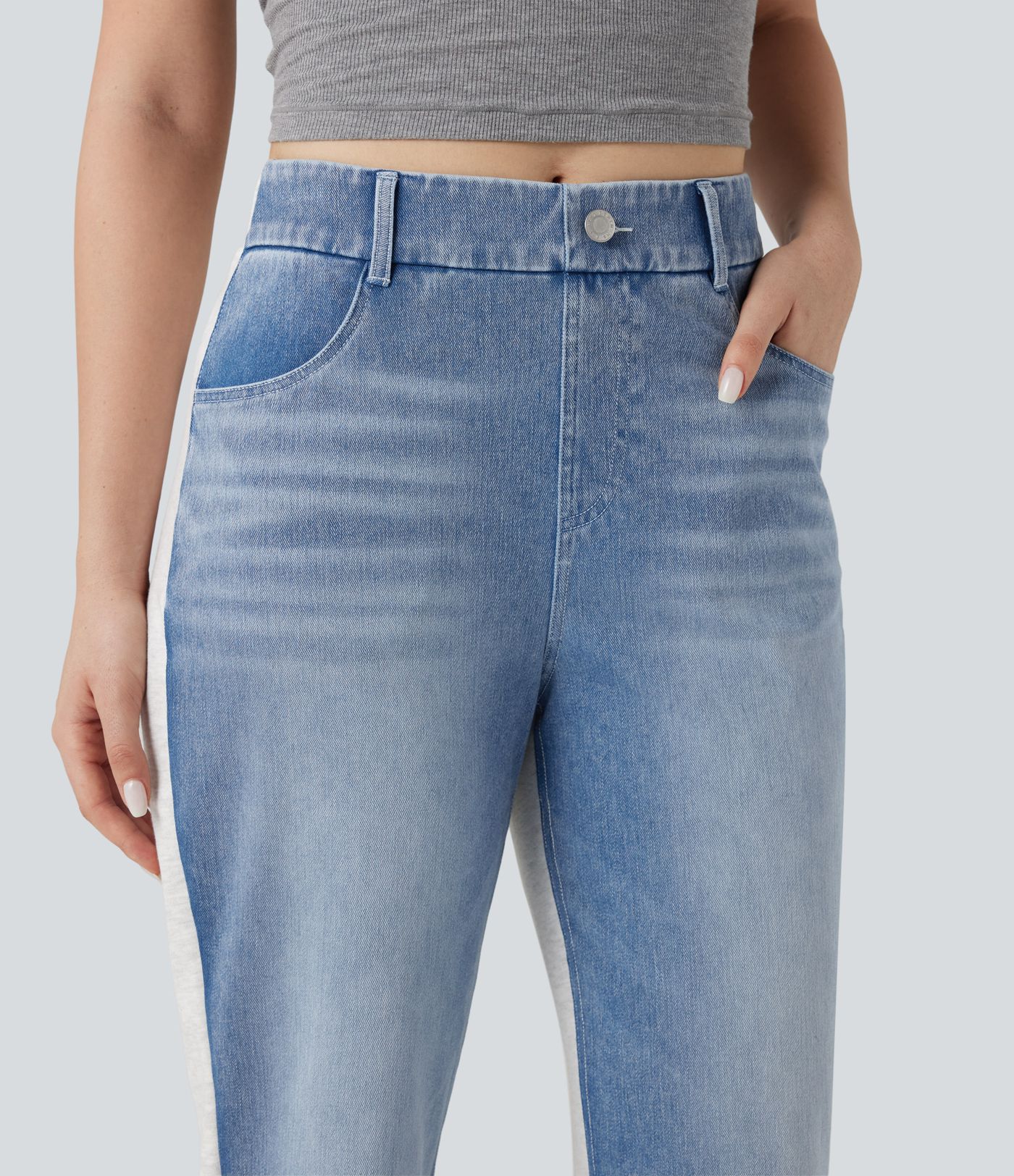 Halara Flex™ vaqueros de tiro alto, bloque de color, de corte recto y estilo casual, con bolsillos