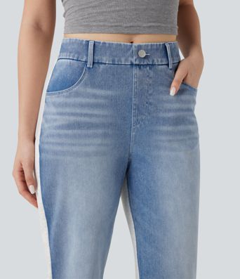 Halara Flex™ vaqueros de tiro alto, bloque de color, de corte recto y estilo casual, con bolsillos