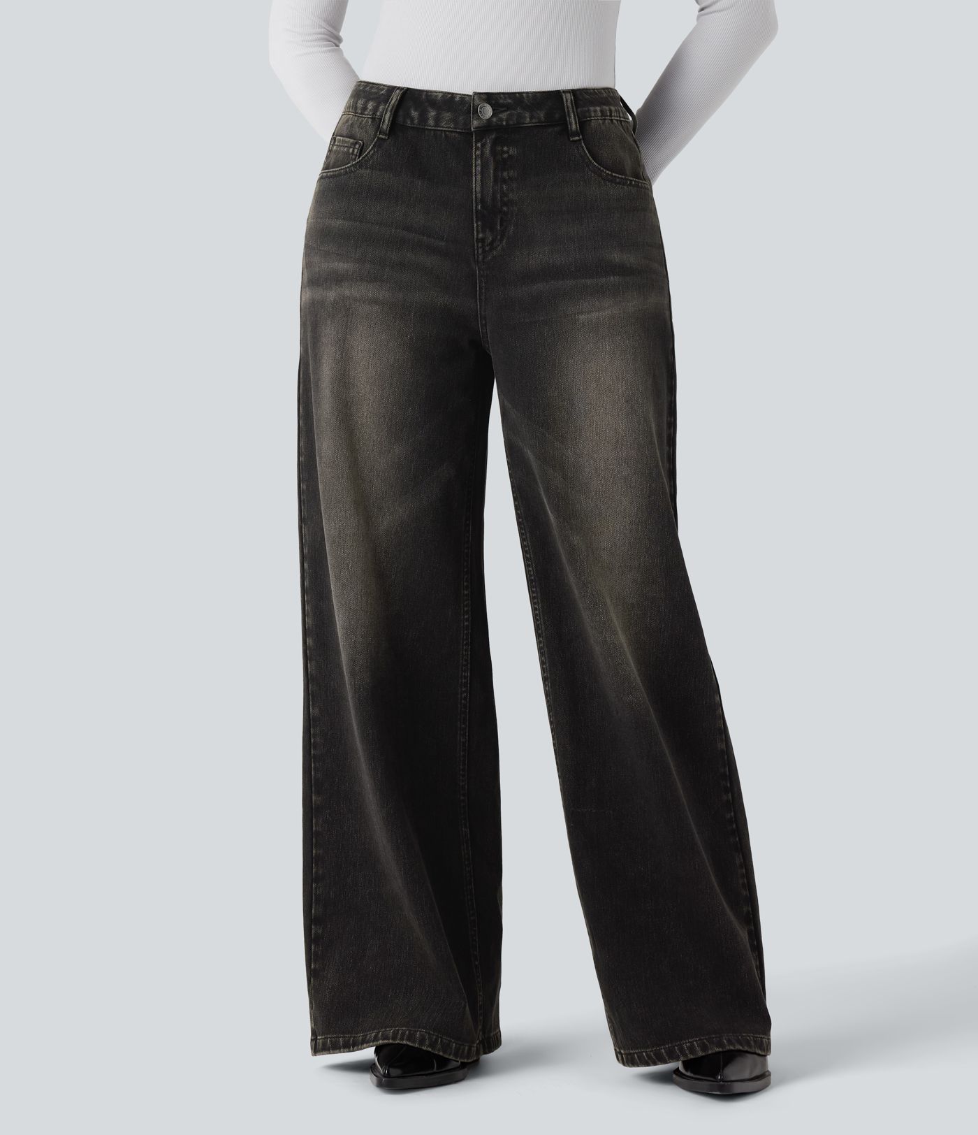 Halara Flex™ - Lässige Jeans mit niedrigem Bund, mehreren Taschen und weitem Bein