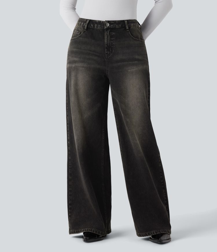 Halara Flex™ - Lässige Jeans mit niedrigem Bund, mehreren Taschen und weitem Bein