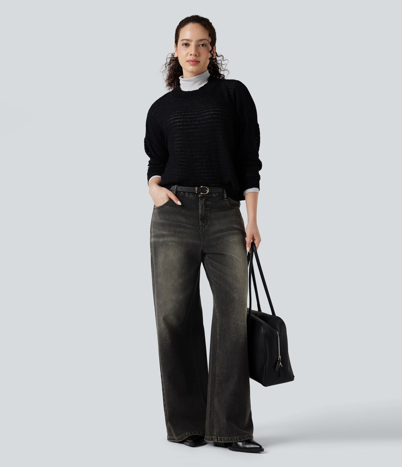 Halara Flex™ - Lässige Jeans mit niedrigem Bund, mehreren Taschen und weitem Bein