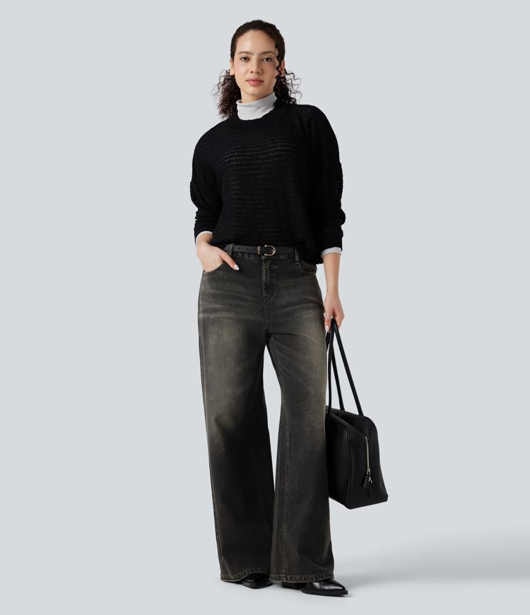 Halara Flex™ - Lässige Jeans mit niedrigem Bund, mehreren Taschen und weitem Bein