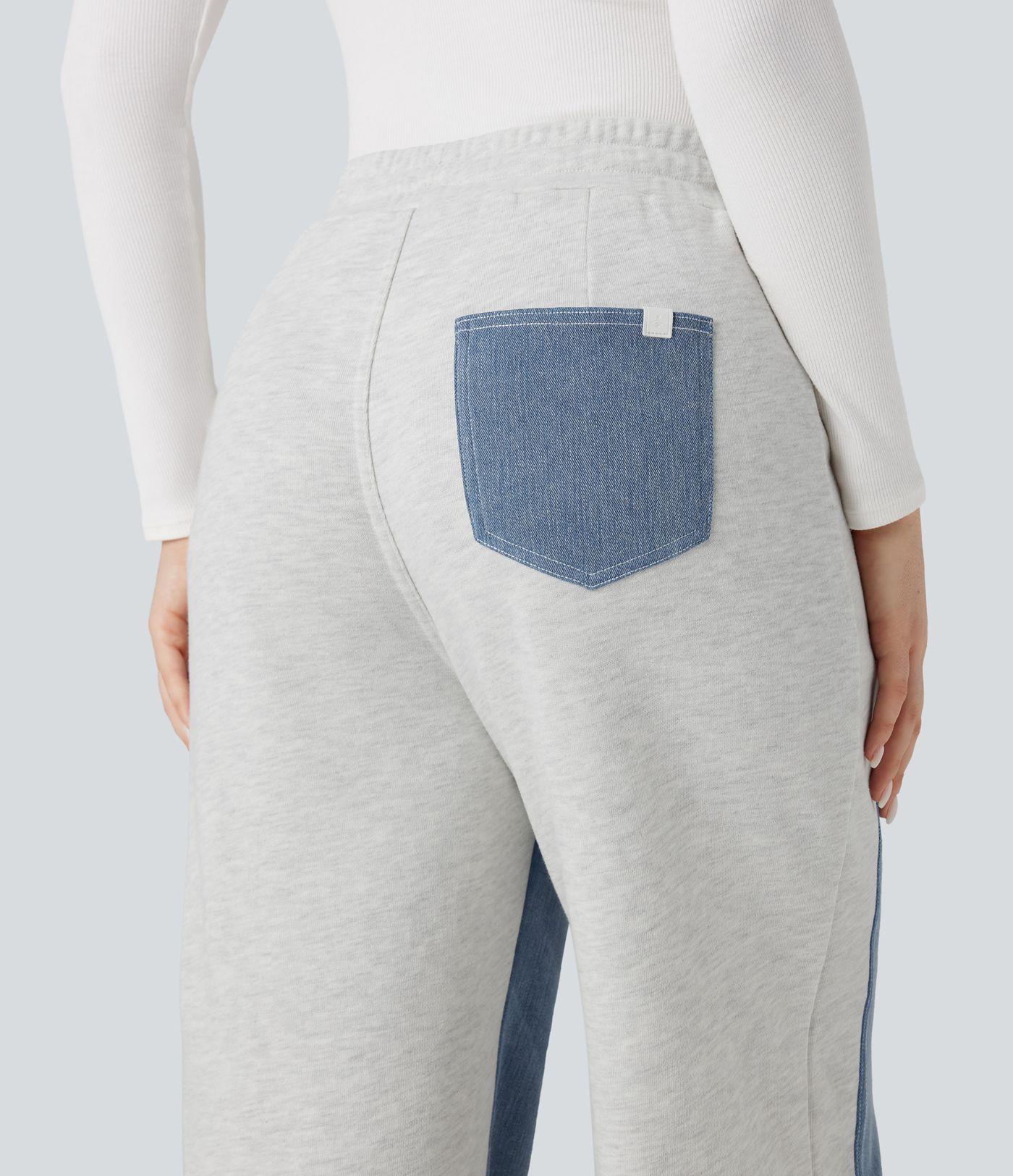 Halara Flex™ High-waisted Drawstring Color Block Casual Wide-leg Jogger Jeans with Pockets