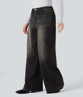 Halara Flex™ - Lässige Jeans mit niedrigem Bund, mehreren Taschen und weitem Bein