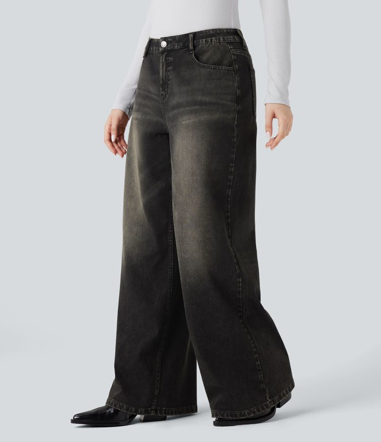 Halara Flex™ - Lässige Jeans mit niedrigem Bund, mehreren Taschen und weitem Bein