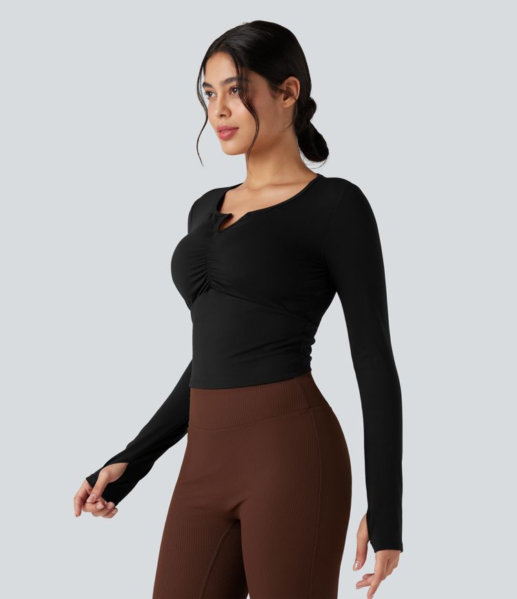 Tops de sport yoga SoftlyZero™ Plush manches longues avec trous pouces