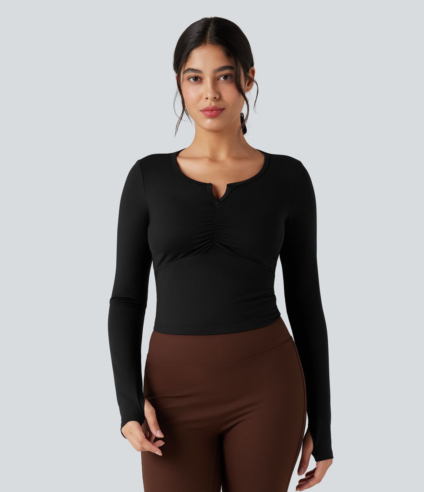 Tops de sport yoga SoftlyZero™ Plush manches longues avec trous pouces