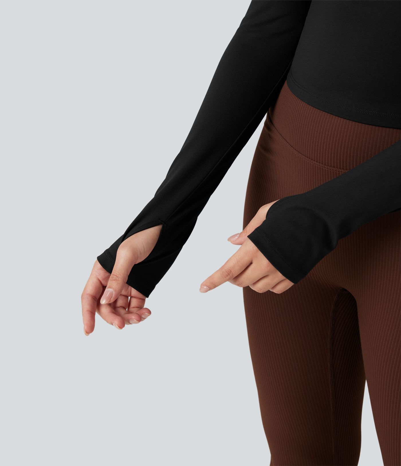 Tops de sport yoga SoftlyZero™ Plush manches longues avec trous pouces