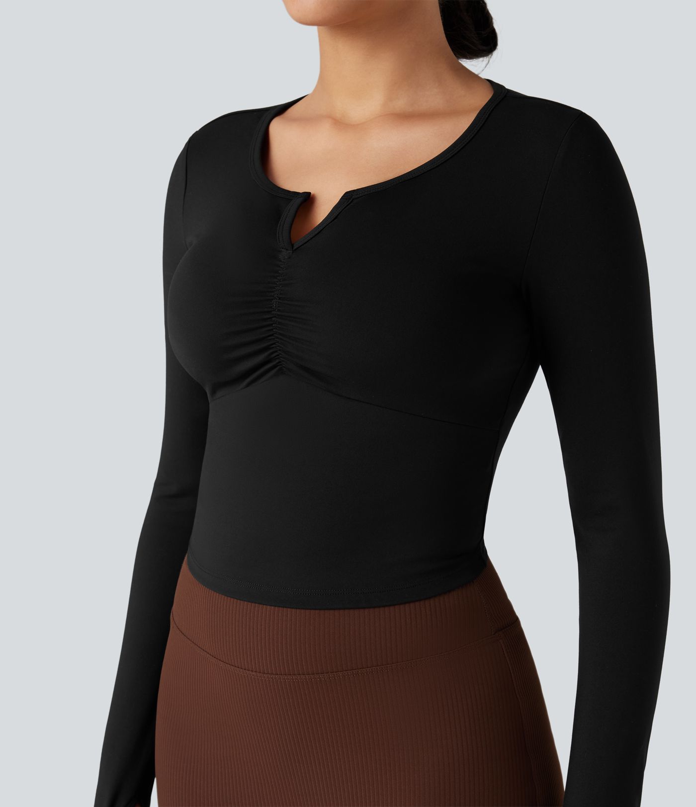 Tops de sport yoga SoftlyZero™ Plush manches longues avec trous pouces