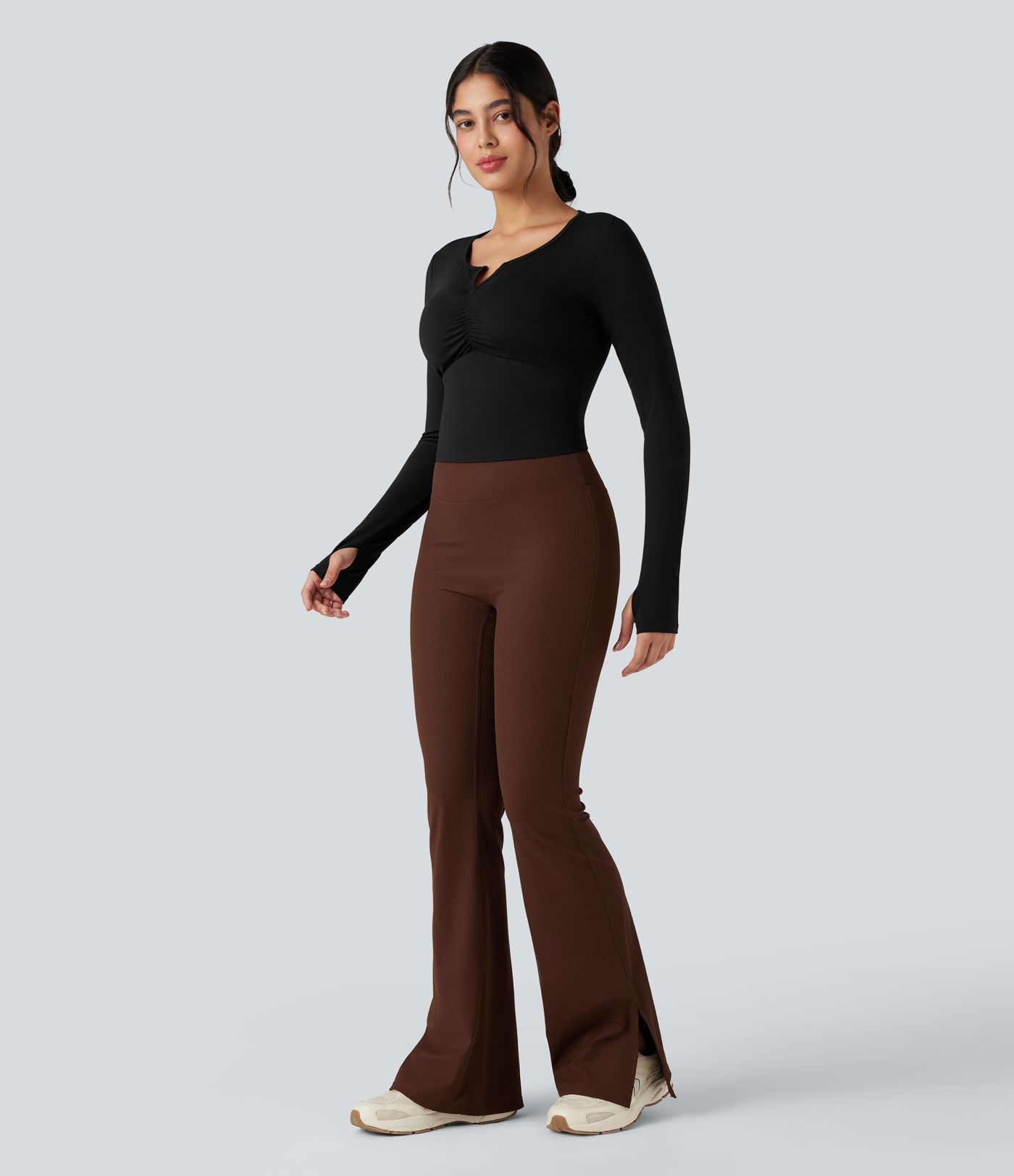 Tops de sport yoga SoftlyZero™ Plush manches longues avec trous pouces