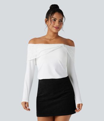 Haut dénudé en dentelle à manches longues avec soutien-gorge intégré, style décontracté