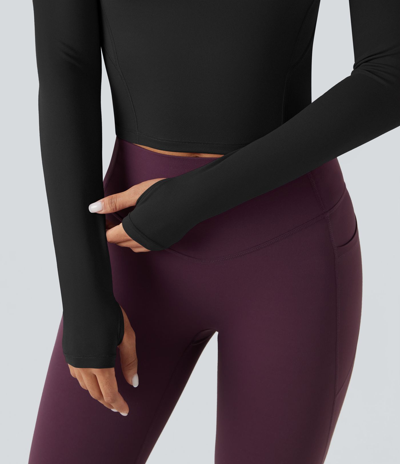 SoftlyZero™ Plush Square Neck Reglan Long Sleeve Thumb Holes Yoga Sports Top