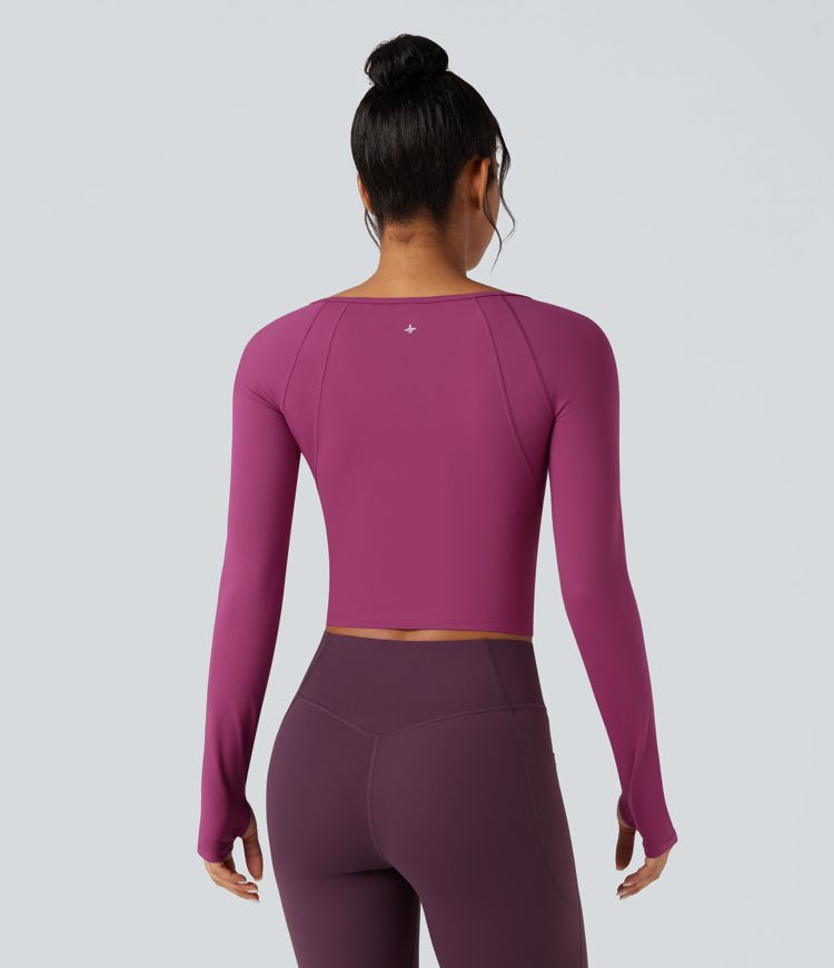 SoftlyZero™ Plush Square Neck Reglan Long Sleeve Thumb Holes Yoga Sports Top