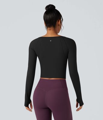 SoftlyZero™ Plush Square Neck Reglan Long Sleeve Thumb Holes Yoga Sports Top
