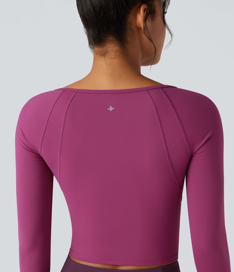 SoftlyZero™ Plush Square Neck Reglan Long Sleeve Thumb Holes Yoga Sports Top