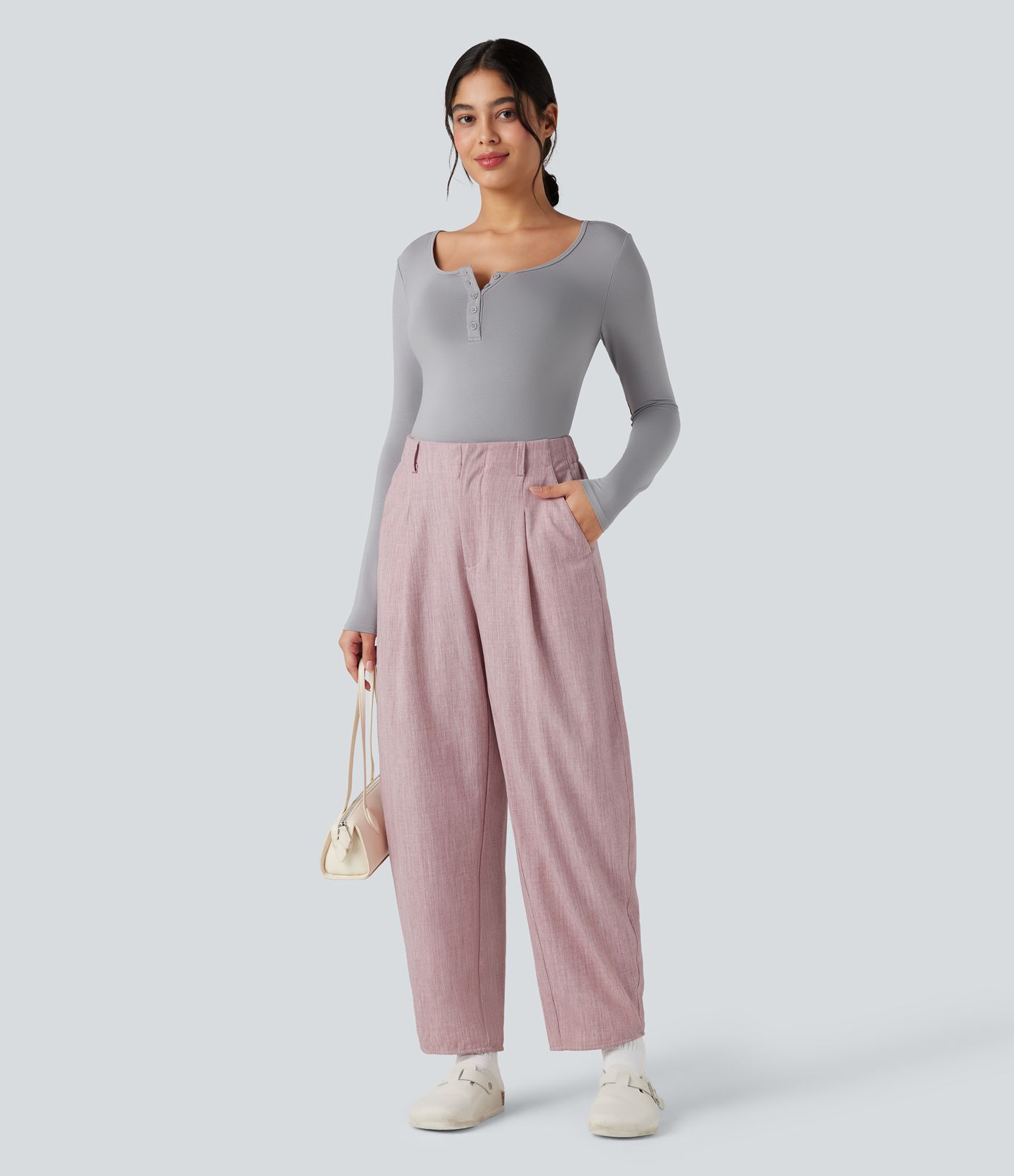 Pantalon barrel taille haute avec poches