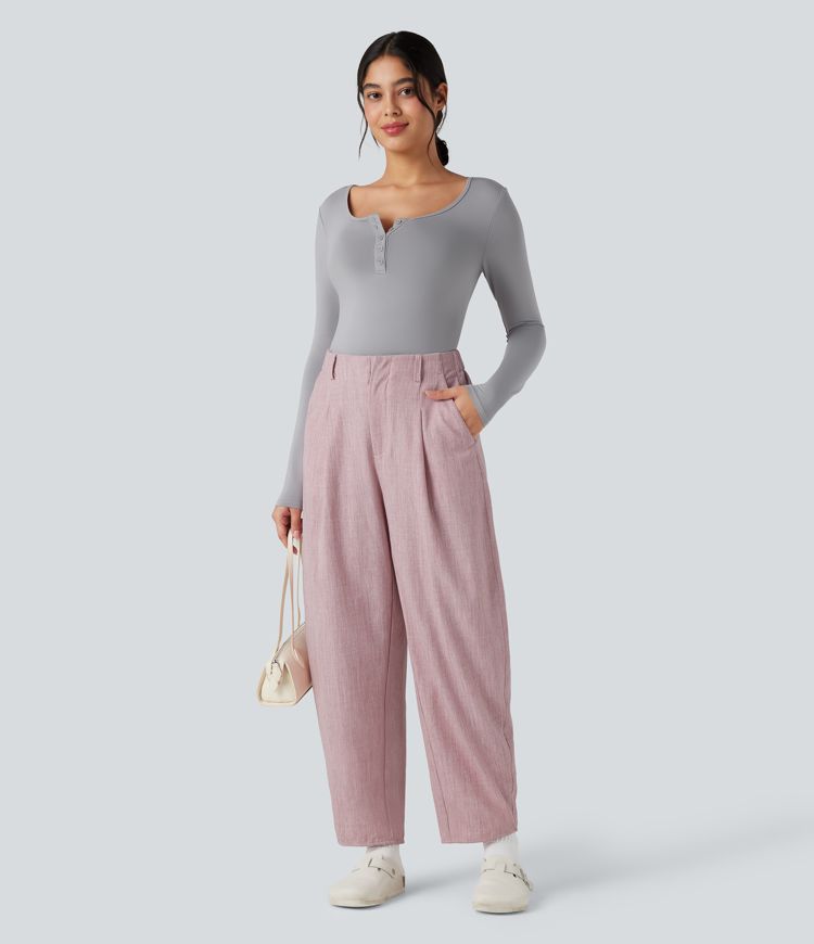 Pantalon barrel taille haute avec poches
