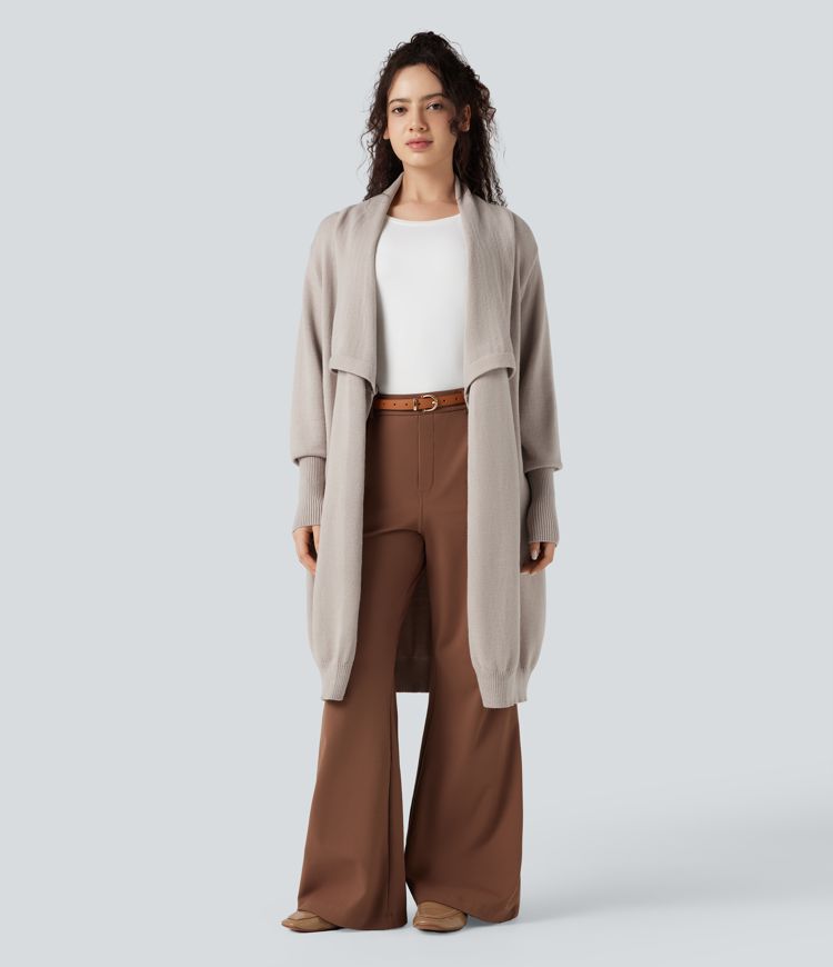 Lapel Long Sleeve Longline Work Cardigan with Pockets