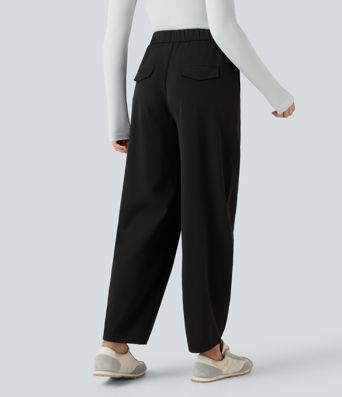 High Waisted Barrel Leg Casual Pants with Pockets