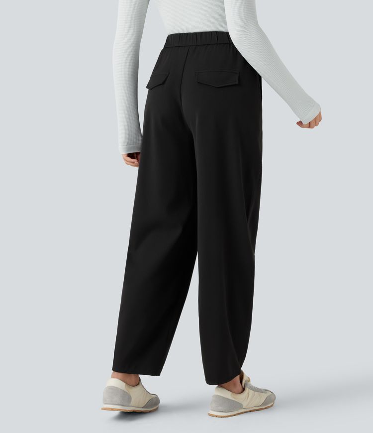 High Waisted Barrel Leg Casual Pants with Pockets
