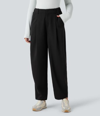 High Waisted Barrel Leg Casual Pants with Pockets