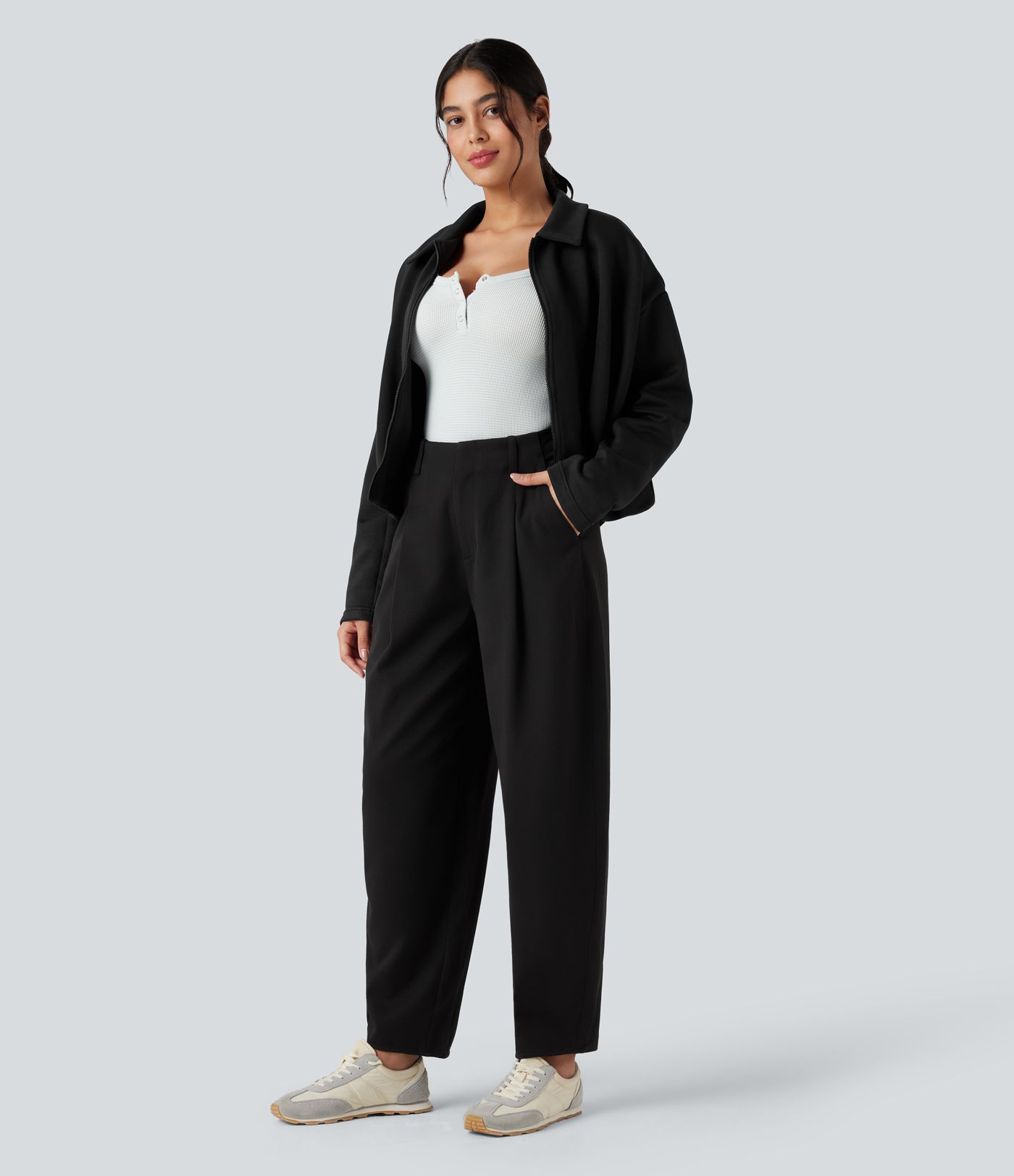 High Waisted Barrel Leg Casual Pants with Pockets